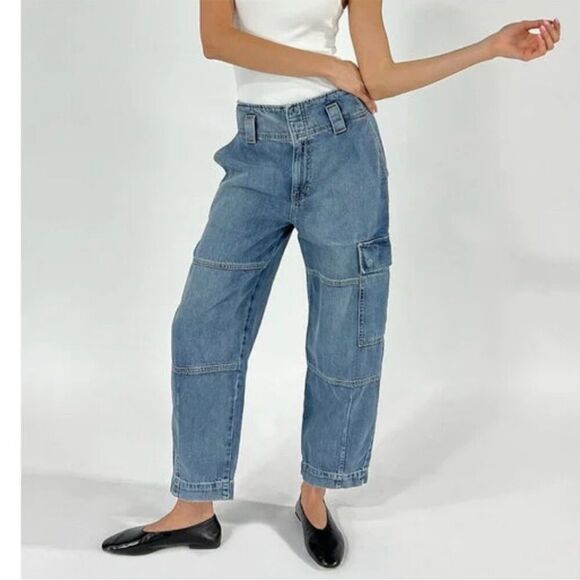 Anthropologie Etica Juni Relaxed Barrel Cargo in North Shore Jeans - Picture 1 of 15